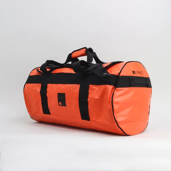 Sophos reistas en rugzak in een dry bag waterdicht Oranje travel bag schuin 14seven
