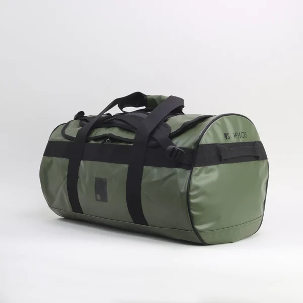 Sophos reistas en rugzak in een dry bag waterdicht green travel bag schuin 14seven