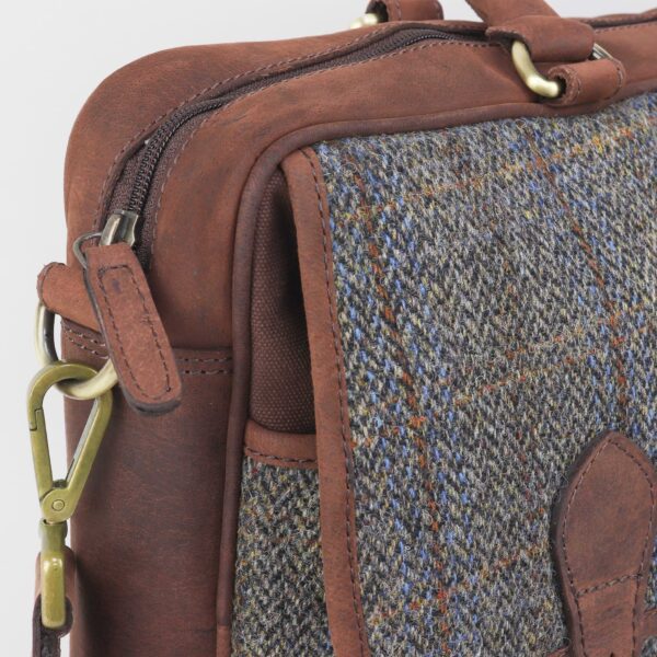 bruine harris tweed met leer laptoptas briefcase reistas