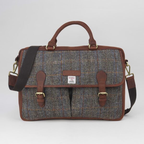 bruine harris tweed met leer laptoptas briefcase reistas