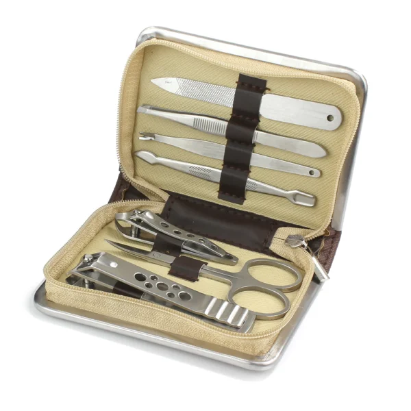 Manicure set medium bruin reisaccessoire reizen 14-seven Sophos nagelverzorging binnenkant