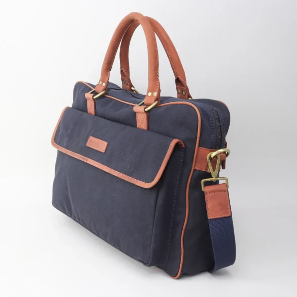 NAVY-CANVAS-leer- BRIEFCASE- laptoptas aktetas zakelijk business stijlvol