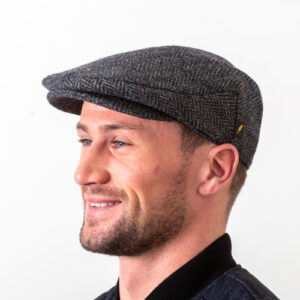 Hatman of Ireland traditional flat cap donegal tweed engelse platte pet blauw grijs 100 ierse tweed