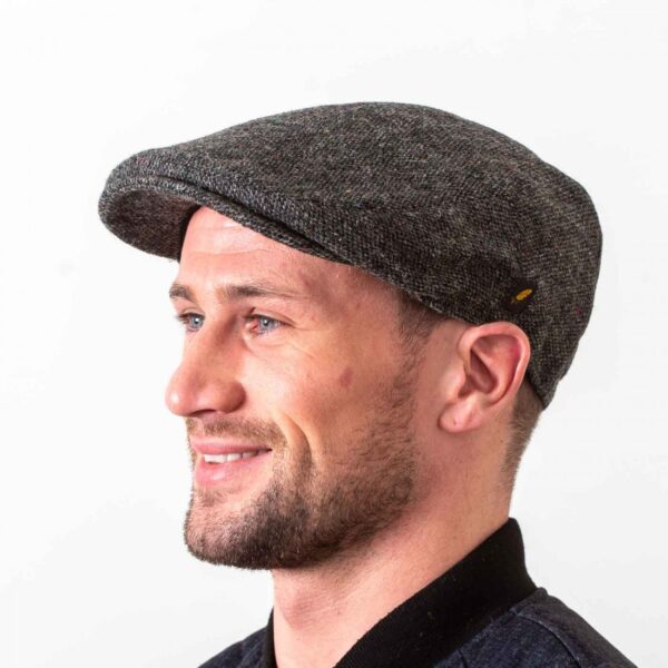 Hatman of ireland the-dubliner donegal-tweed charcoal zwart grijs platte pet flatcap